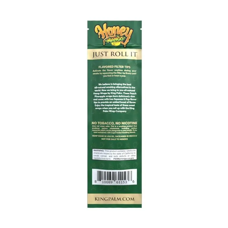 King Palm Flavoured Hemp Wraps - Honey Mango (2 Pack) - Image 2