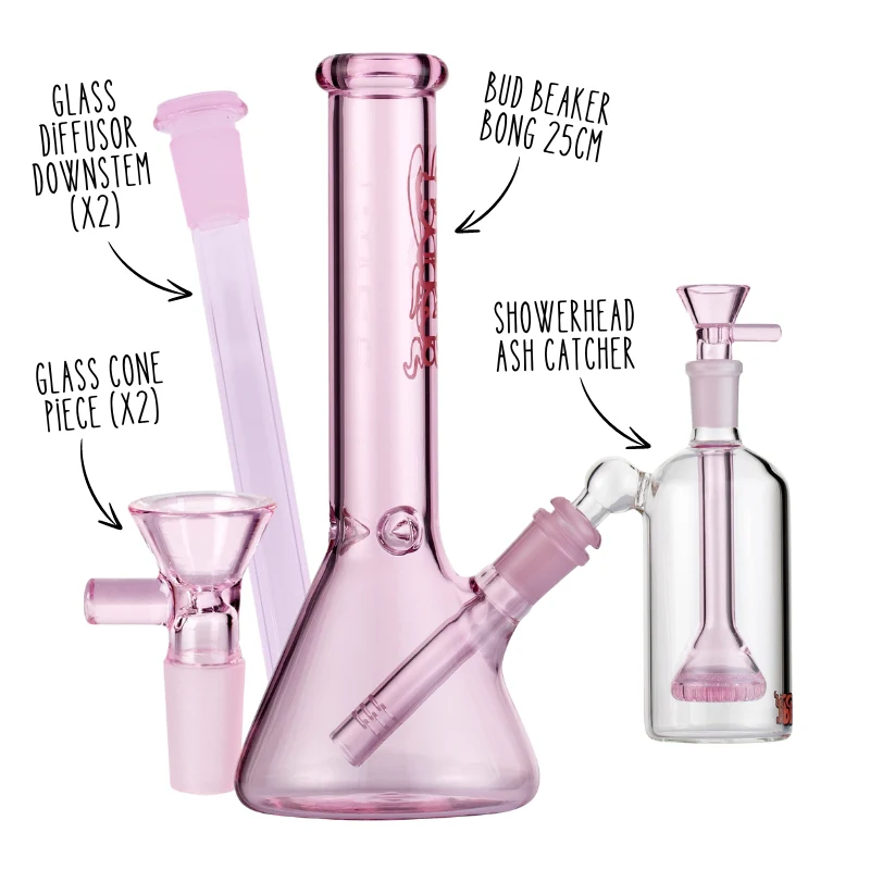 Pink Bud Beaker Bong Bundle - Medium - Image 2