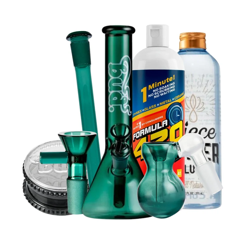 Teal Bud Beaker Bong Bundle - Extra Large