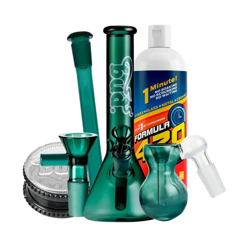 Teal Bud Beaker Bong Bundle - Large