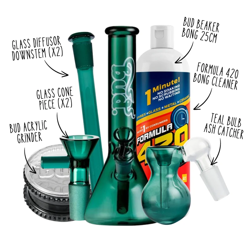 Teal Bud Beaker Bong Bundle - Large - Image 2