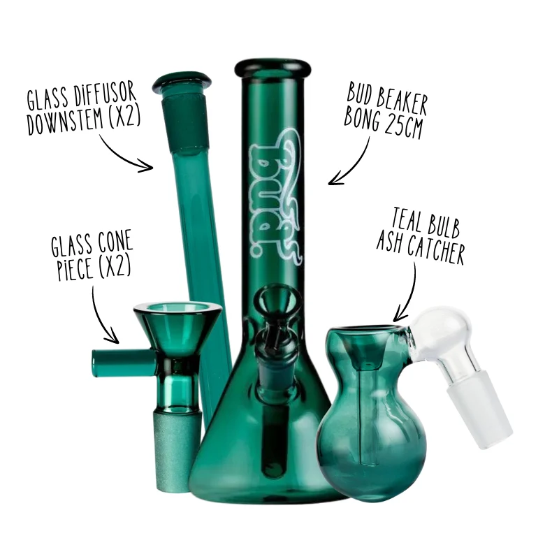 Teal Bud Beaker Bong Bundle - Medium - Image 2