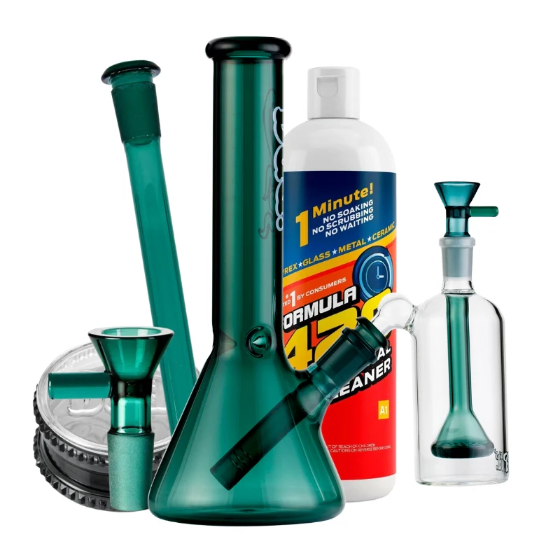 Teal Bud Beaker Bong Bundle - Large