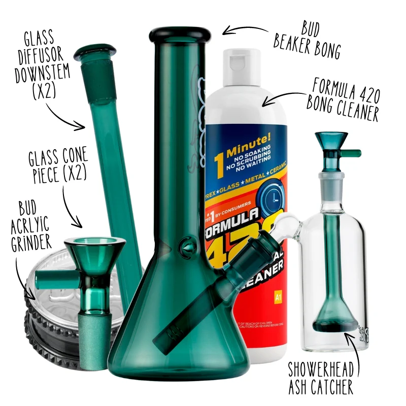 Teal Bud Beaker Bong Bundle - Large - Image 2