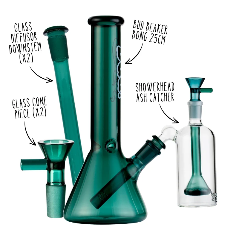 Teal Bud Beaker Bong Bundle - Medium - Image 2