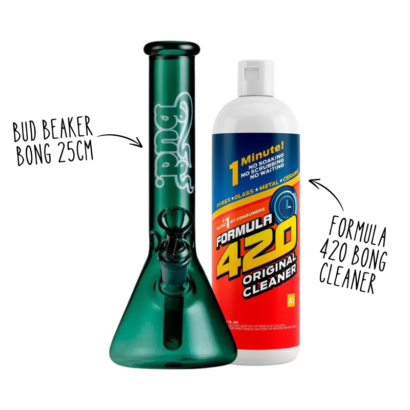 Teal Bud Beaker Bong & Cleaner Bundle - Image 2