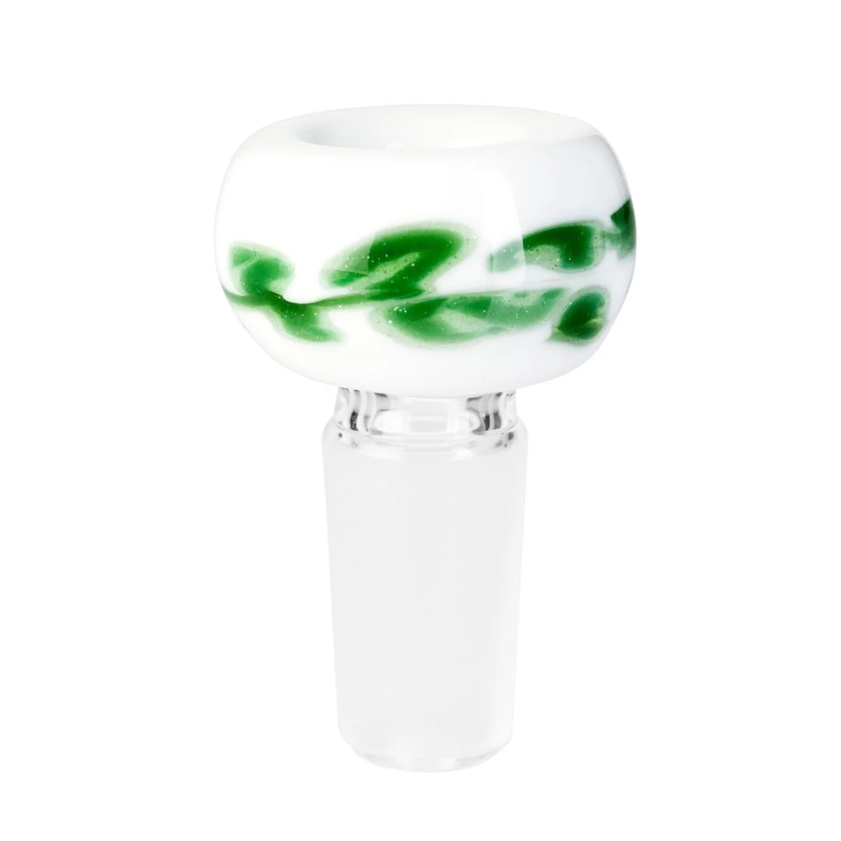 Tribal Glass Cone Piece 14mm - White & Glitter Green