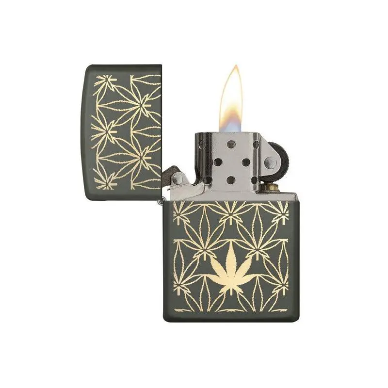 Zippo All Around Marijuana Leaf Green Matte Lighter - Image 4