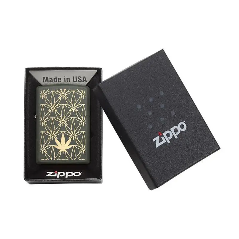 Zippo All Around Marijuana Leaf Green Matte Lighter - Image 5