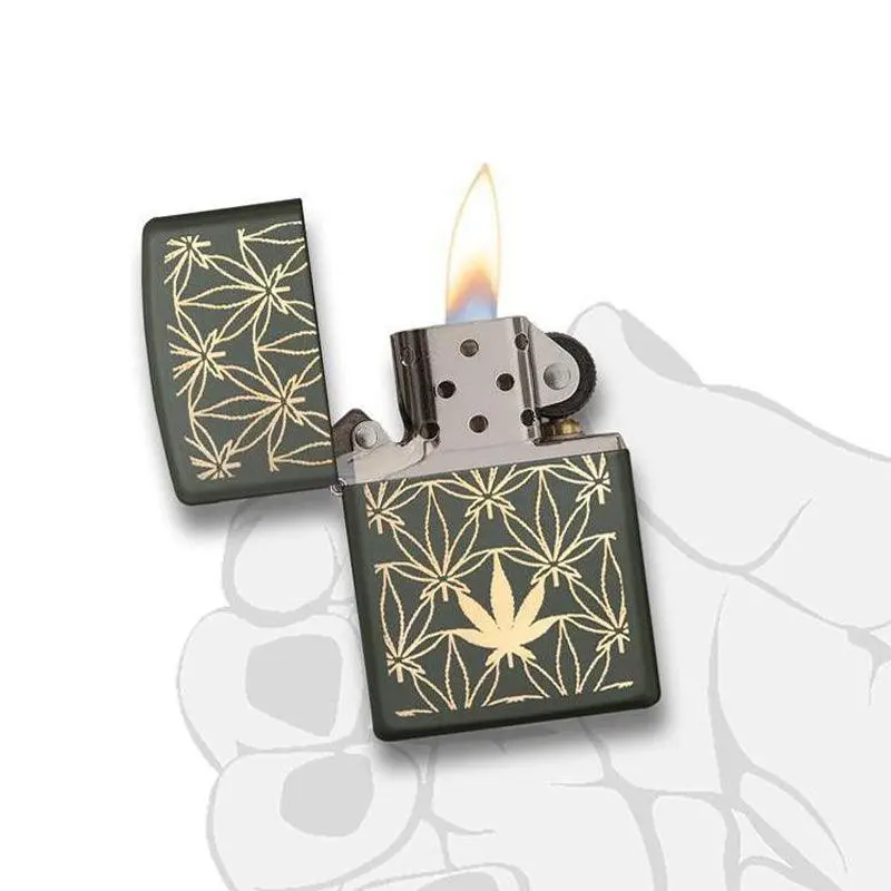 Zippo All Around Marijuana Leaf Green Matte Lighter - Image 6