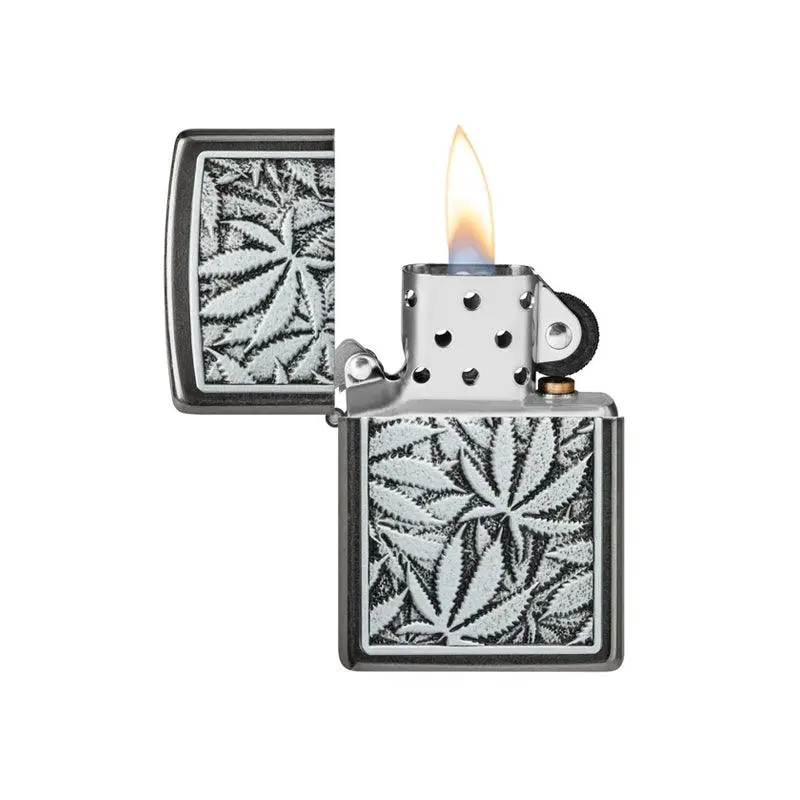 Zippo Cannabis Emblem Design Grey Lighter - Image 5