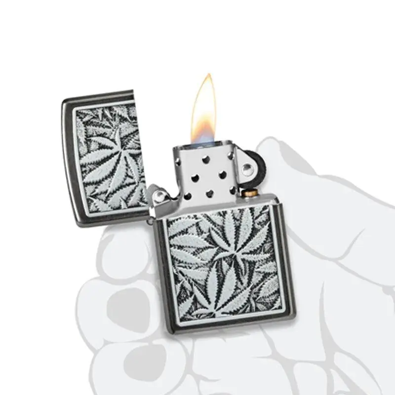 Zippo Cannabis Emblem Design Grey Lighter - Image 7