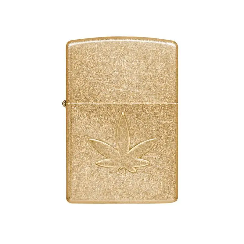Zippo Cannabis Stamped Tumbled Brass Lighter