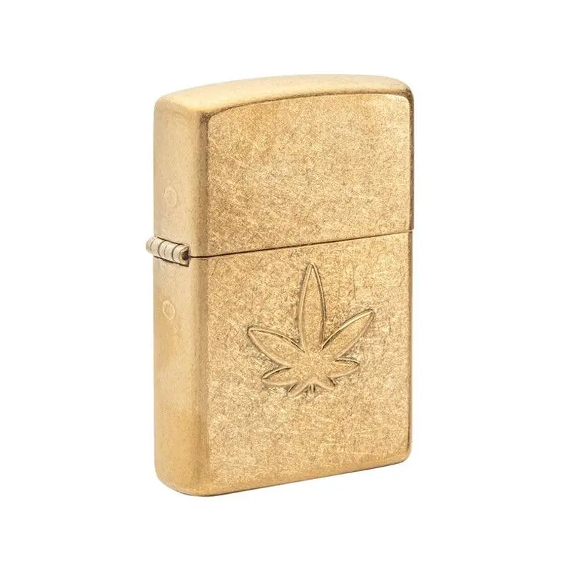 Zippo Cannabis Stamped Tumbled Brass Lighter - Image 3