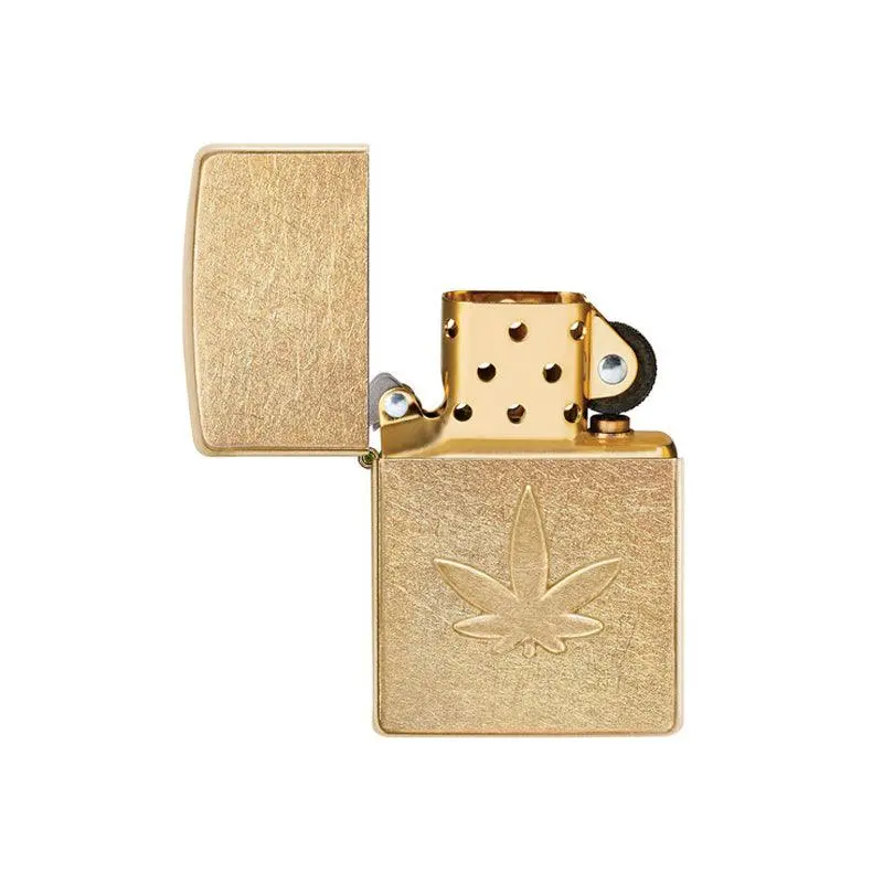 Zippo Cannabis Stamped Tumbled Brass Lighter - Image 4