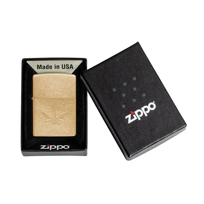 Zippo Cannabis Stamped Tumbled Brass Lighter - Image 6