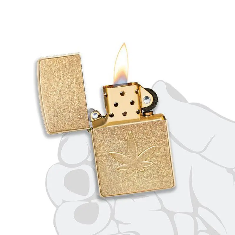 Zippo Cannabis Stamped Tumbled Brass Lighter - Image 7