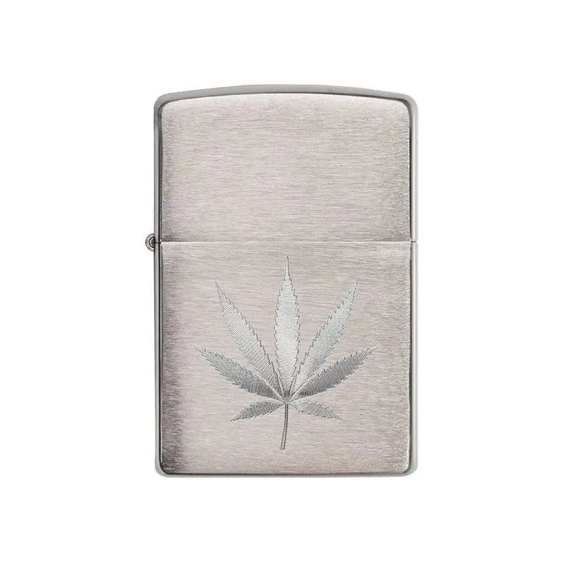 Zippo Marijuana Leaf Design Brushed Chrome Lighter