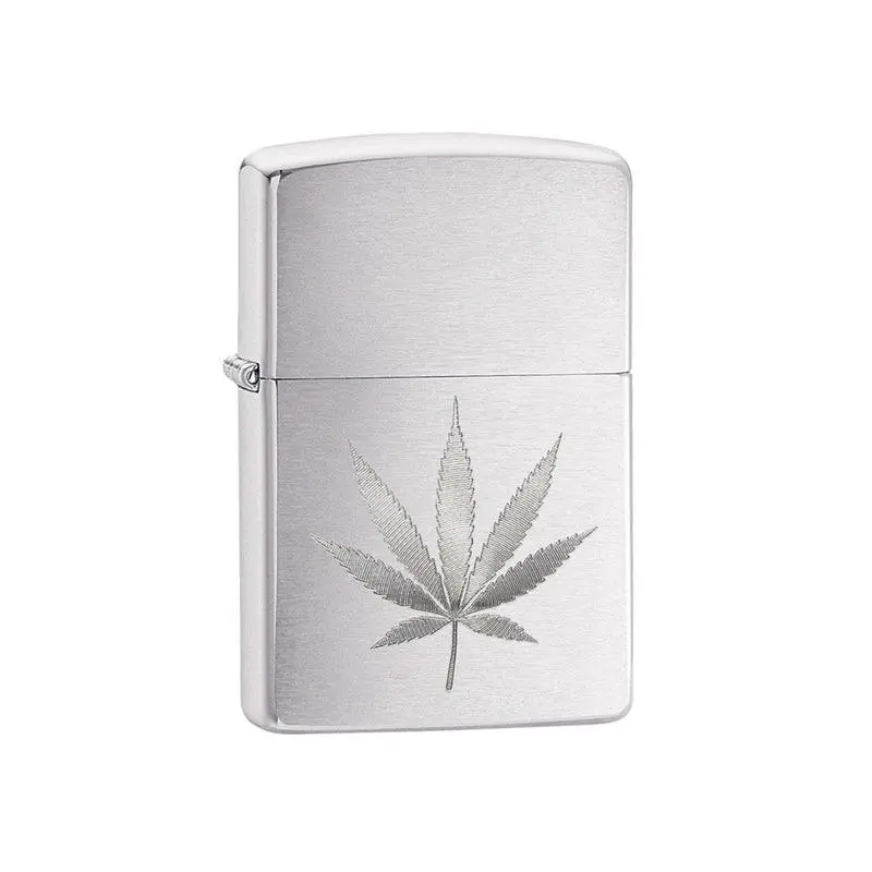 Zippo Marijuana Leaf Design Brushed Chrome Lighter - Image 2