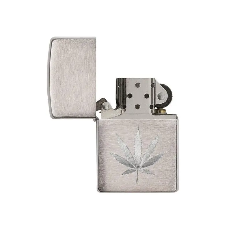 Zippo Marijuana Leaf Design Brushed Chrome Lighter - Image 3