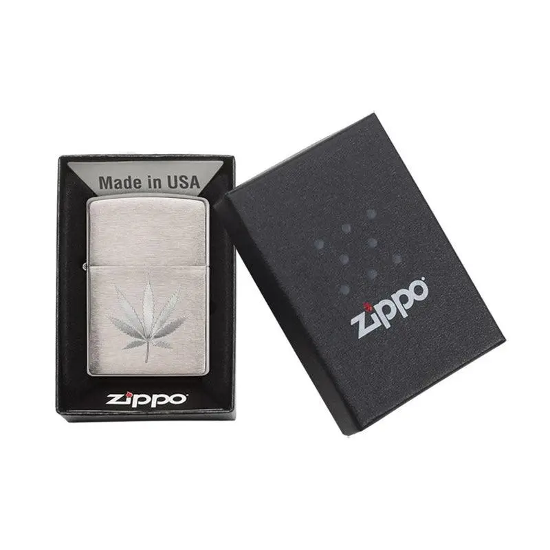 Zippo Marijuana Leaf Design Brushed Chrome Lighter - Image 5