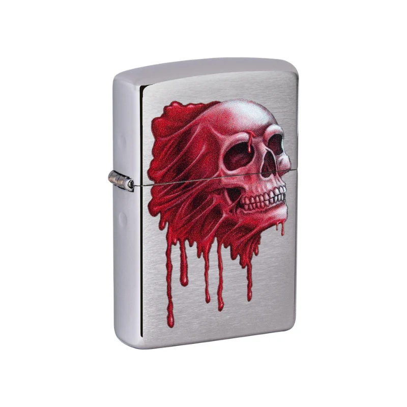 Zippo Red Skull Brushed Chrome Lighter - Image 2