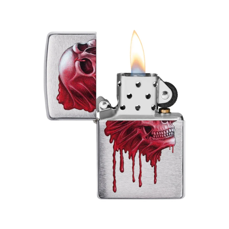 Zippo Red Skull Brushed Chrome Lighter - Image 4