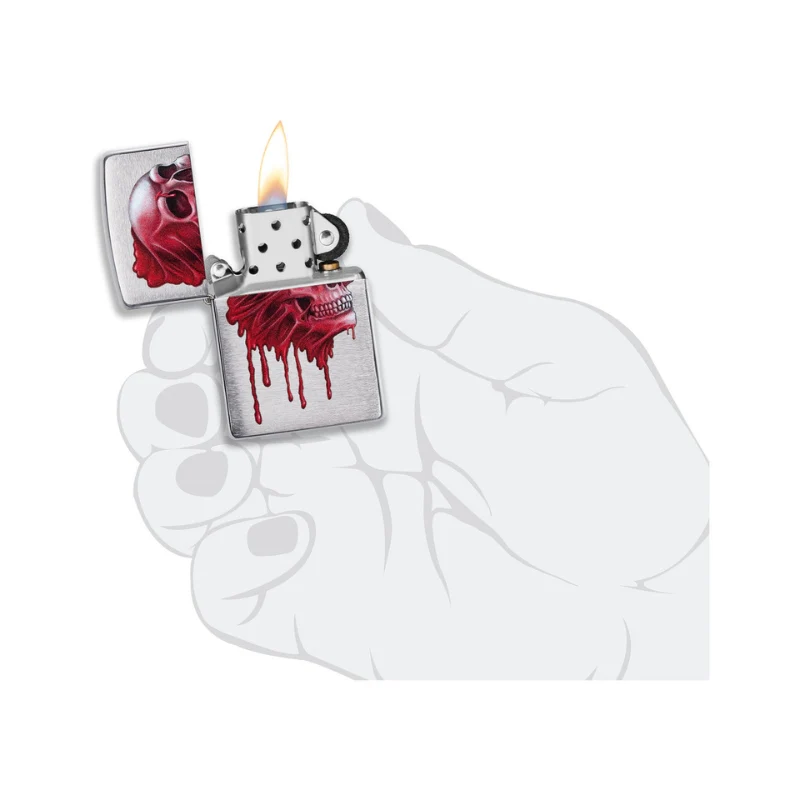 Zippo Red Skull Brushed Chrome Lighter - Image 6