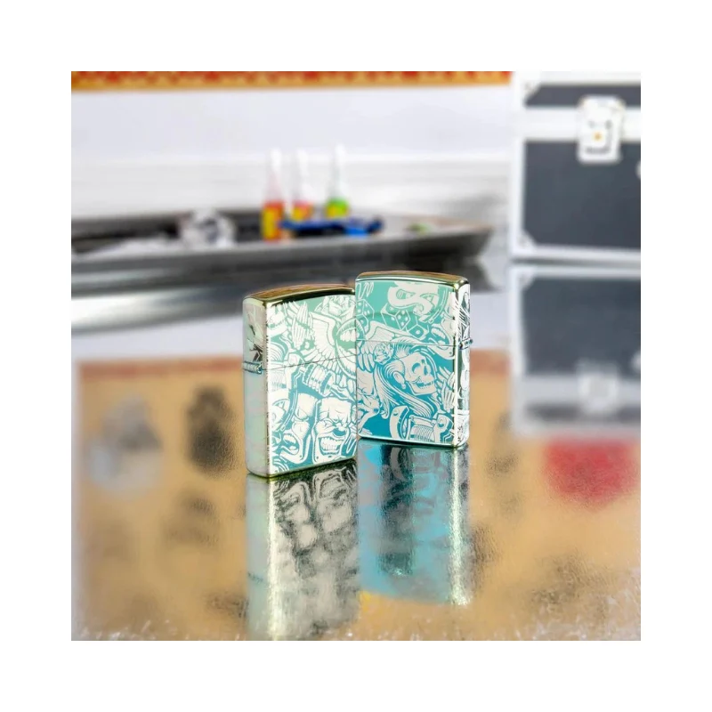 Zippo Tattoo High Polish Teal Lighter - Image 2